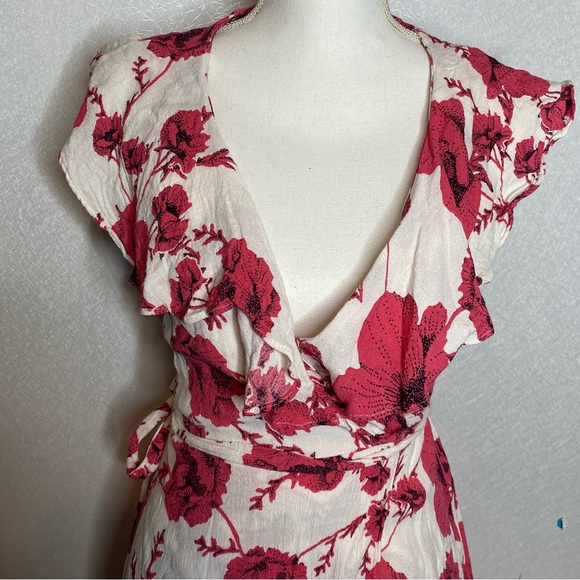 Free People French Quarter Print Cream Combo Wrap Floral Mini Dress Medium - Picture 4 of 11